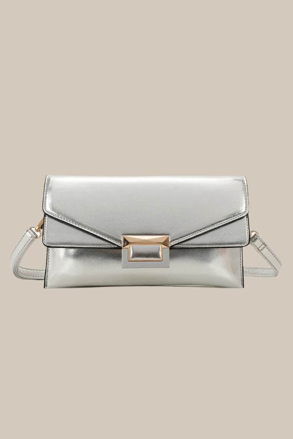 carraig donn Silver Clutch Bag With Buckle Detail
