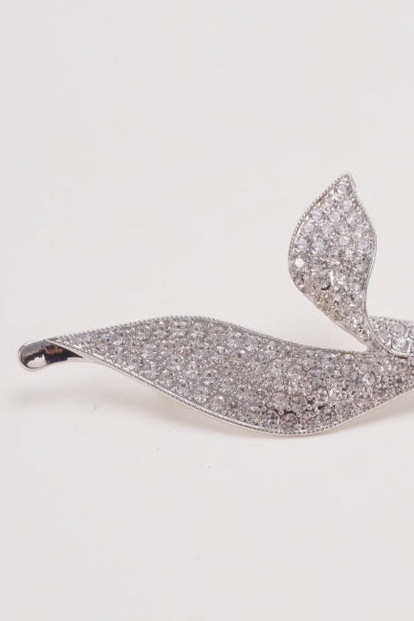 Carraig Donn Silver Diamante Leaf Brooch