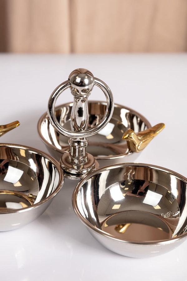 Carraig Donn Silver & Gold Love Birds Triple Dish