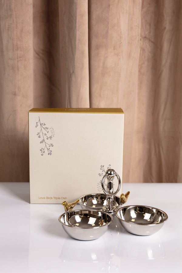 carraig donn Silver & Gold Love Birds Triple Dish
