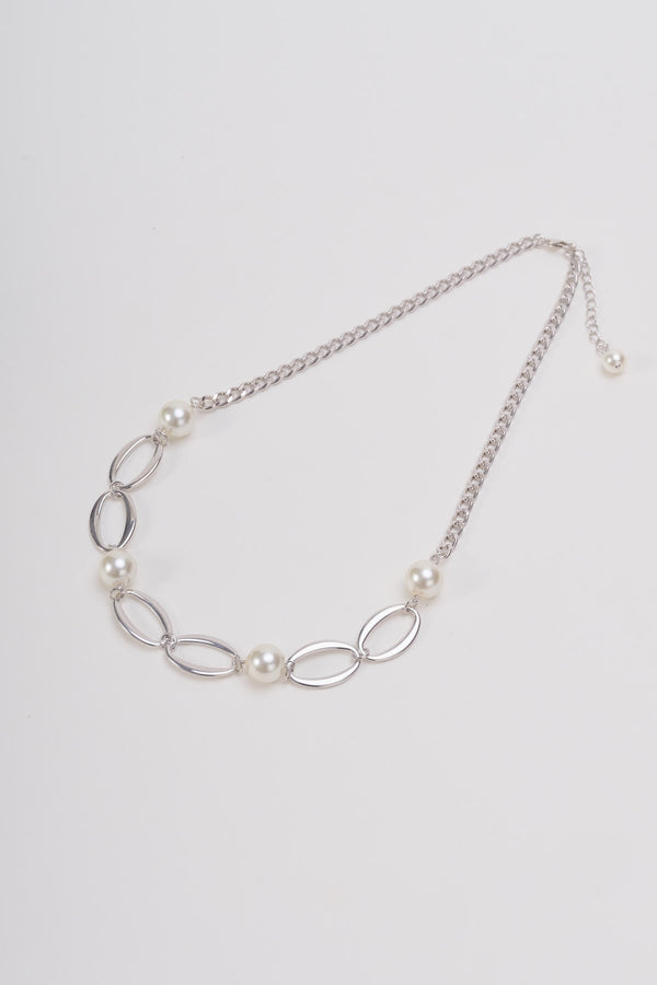 carraig donn Silver Link & Faux Pearl Necklace