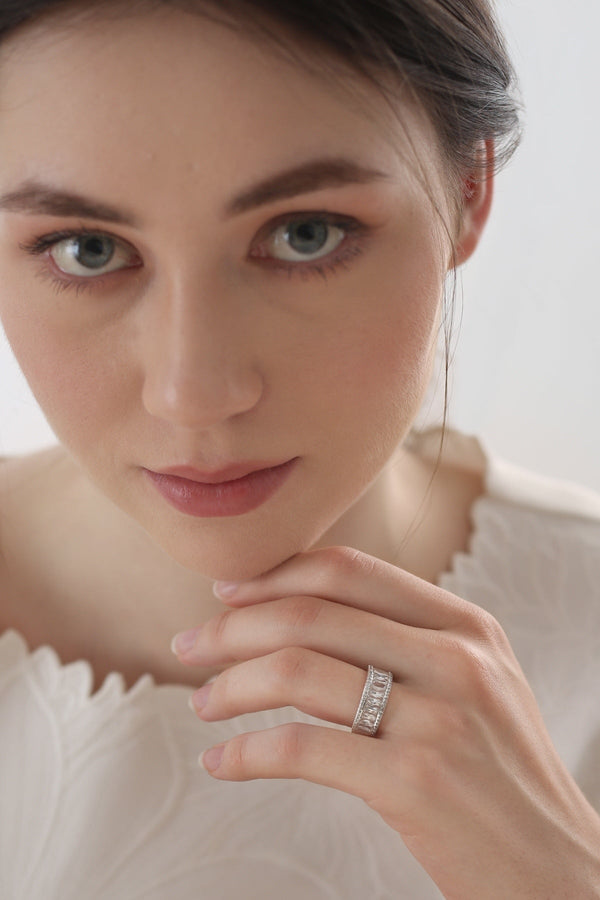 Carraig Donn Silver Plated Baguette CZ Ring