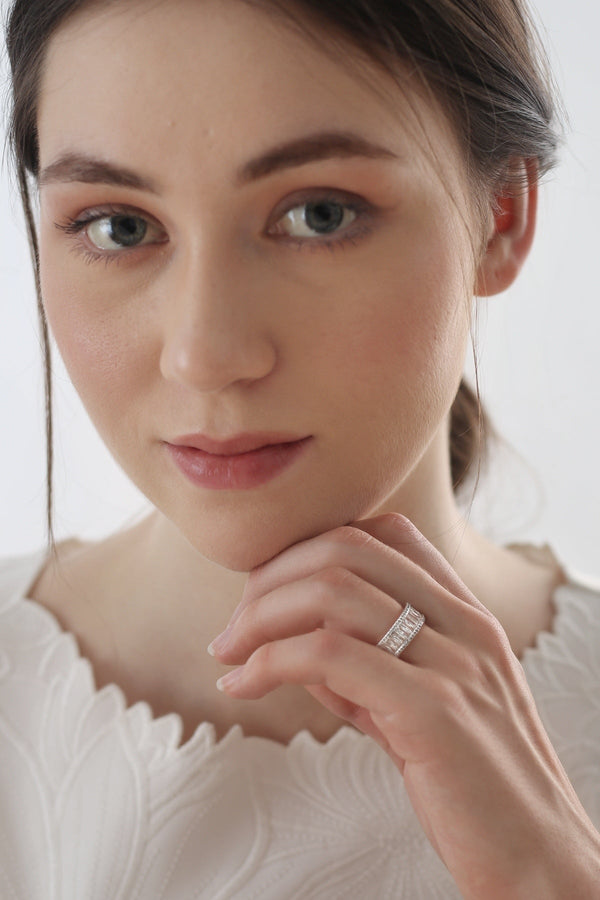 Carraig Donn Silver Plated Baguette CZ Ring