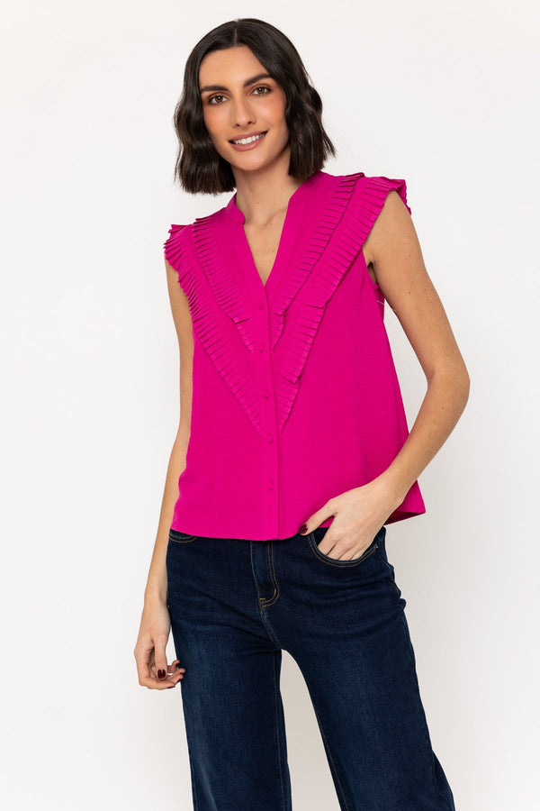 Carraig Donn Sleeveless Layered Ruffle Top In Pink