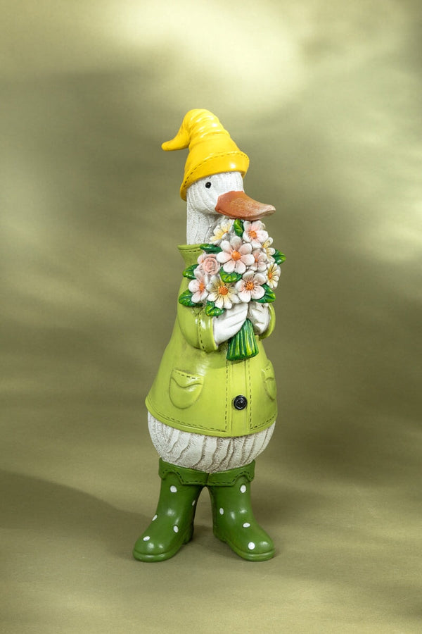 carraig donn Small Duck Holding Bouquet of Flowers