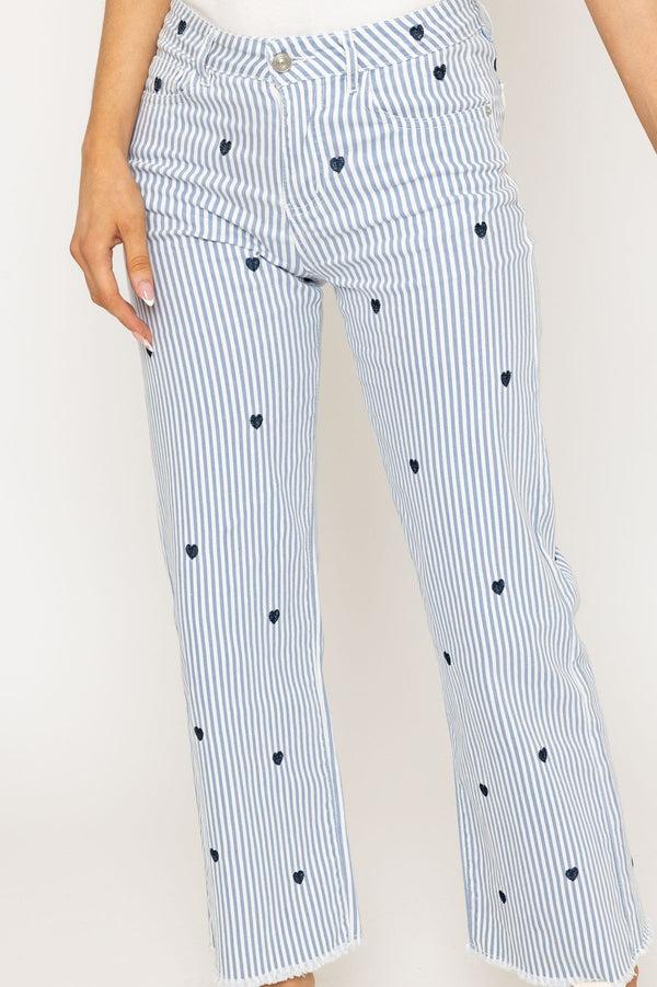Carraig Donn Stripe Blue Heart Embroidered Jeans