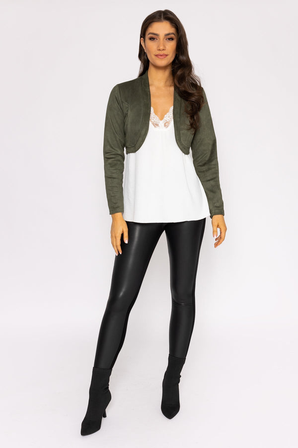 Carraig Donn Suede Bolero In Khaki