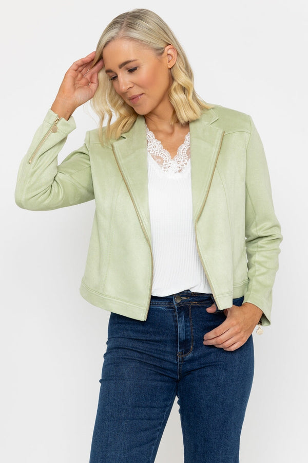 Carraig Donn Suede Camilla Jacket In Sage Green