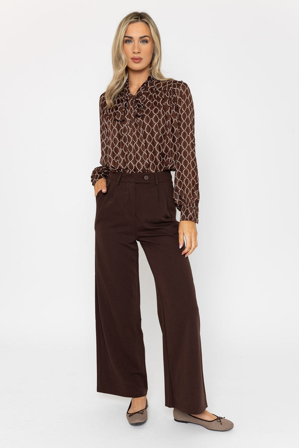 Carraig Donn Tailored Wide Leg Trouser In Brown