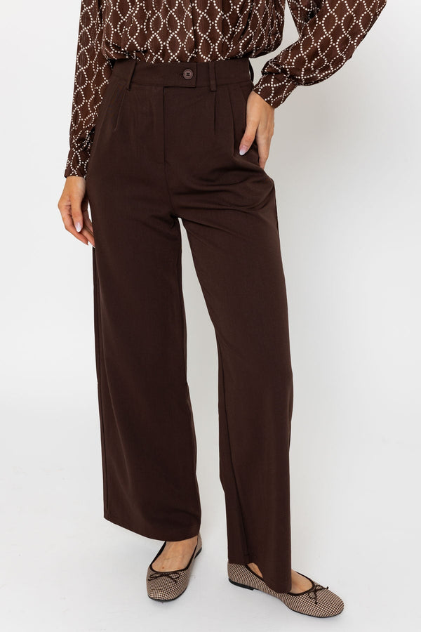 Carraig Donn Tailored Wide Leg Trouser In Brown