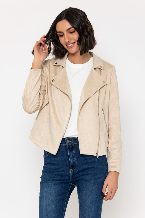 Carraig Donn Taupe Suedette Biker Jacket