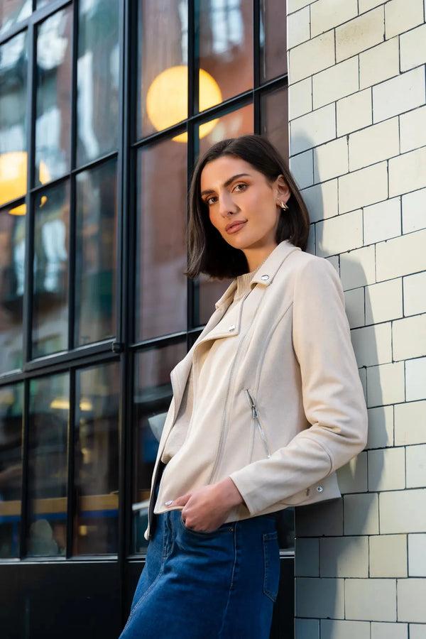 Carraig Donn Taupe Suedette Biker Jacket