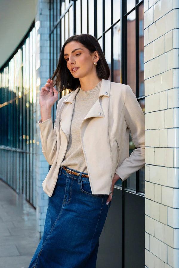 carraig donn Taupe Suedette Biker Jacket
