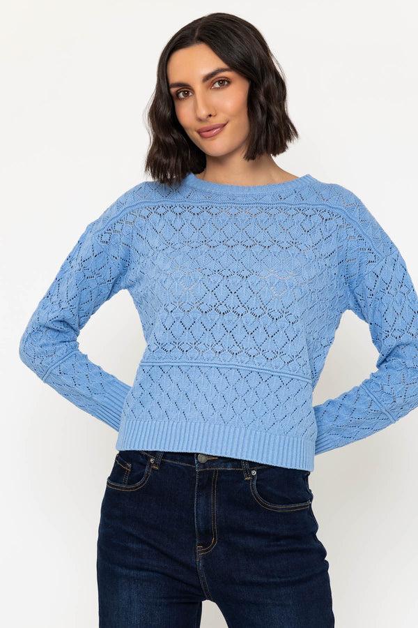 Carraig Donn Textured Crew Knit Jumper In In Blue