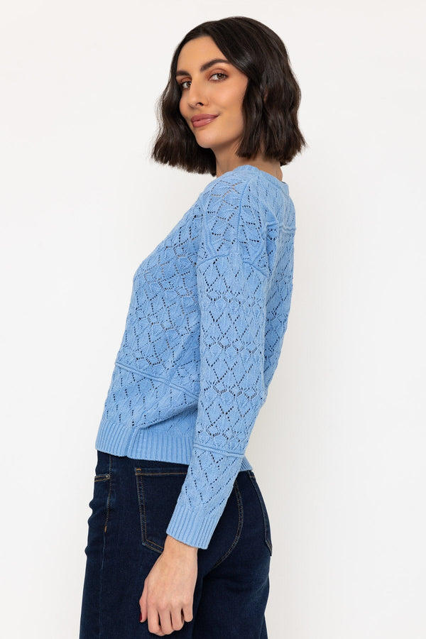 Carraig Donn Textured Crew Knit Jumper In In Blue