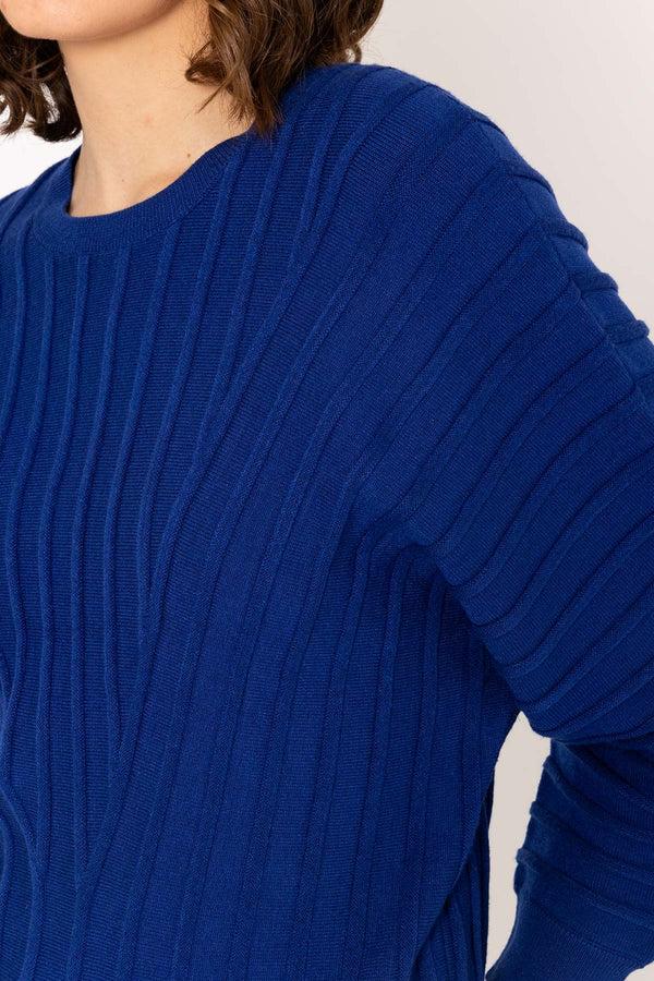 Carraig Donn Textured Crew Neck Jumper In Blue