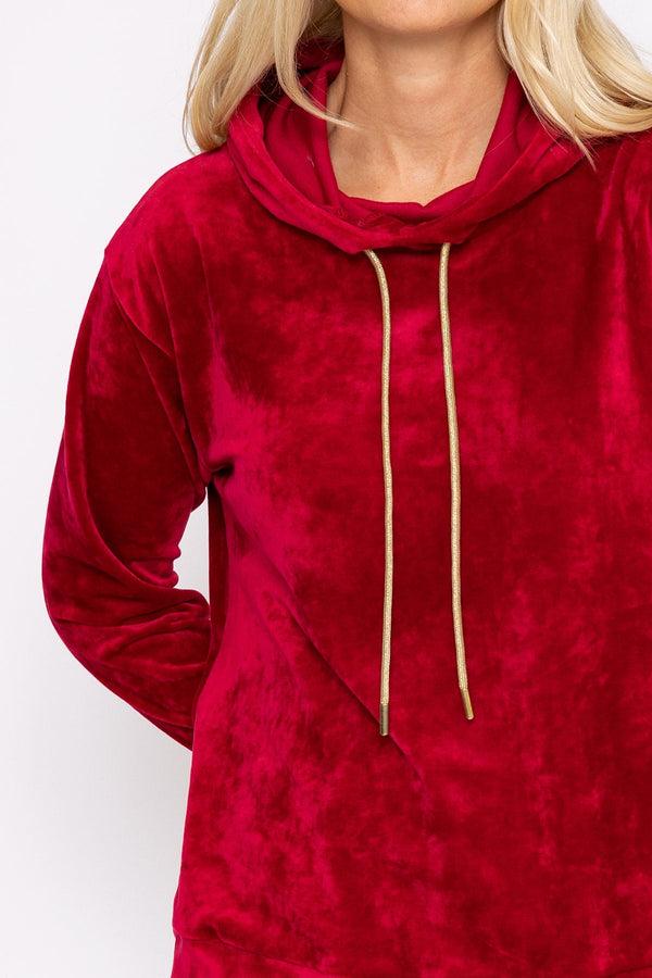 Carraig Donn Velvet Hoody In Burgundy