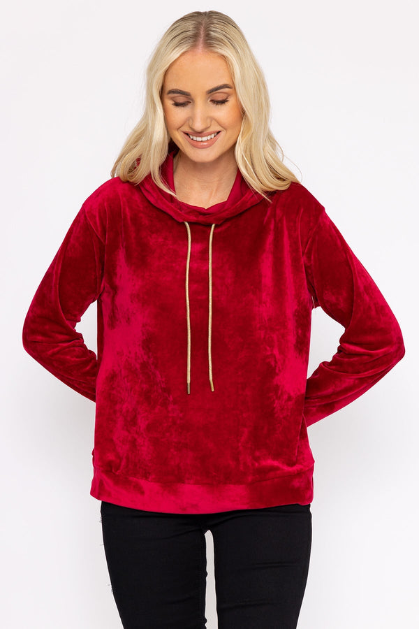 Carraig Donn Velvet Hoody In Burgundy