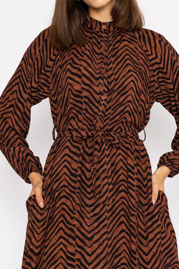 Carraig Donn Viscose Dress In Brown Animal Print