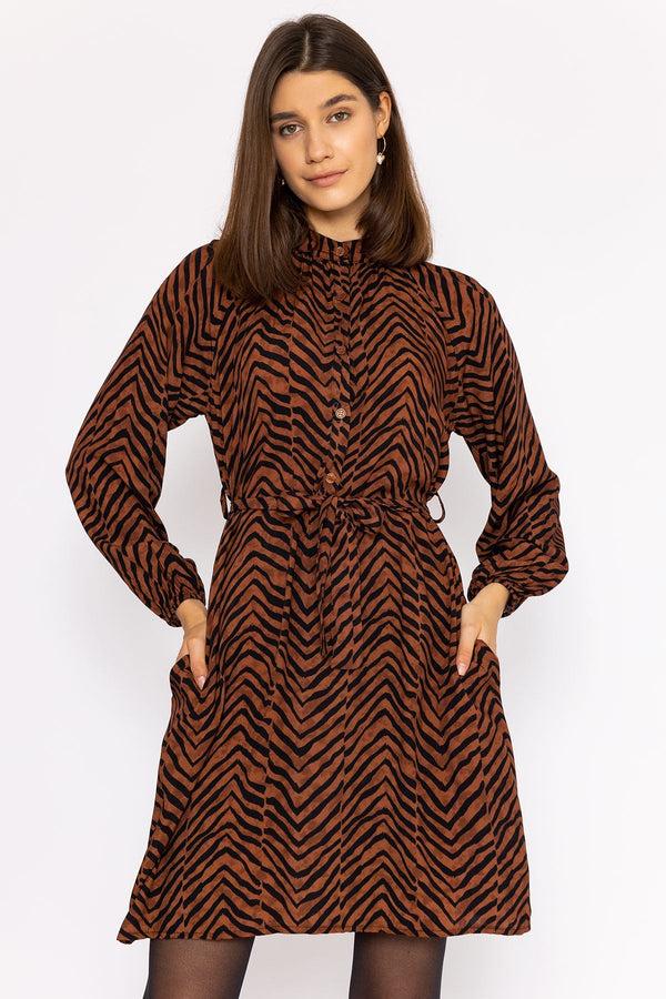 carraig donn Viscose Dress in Brown Animal Print