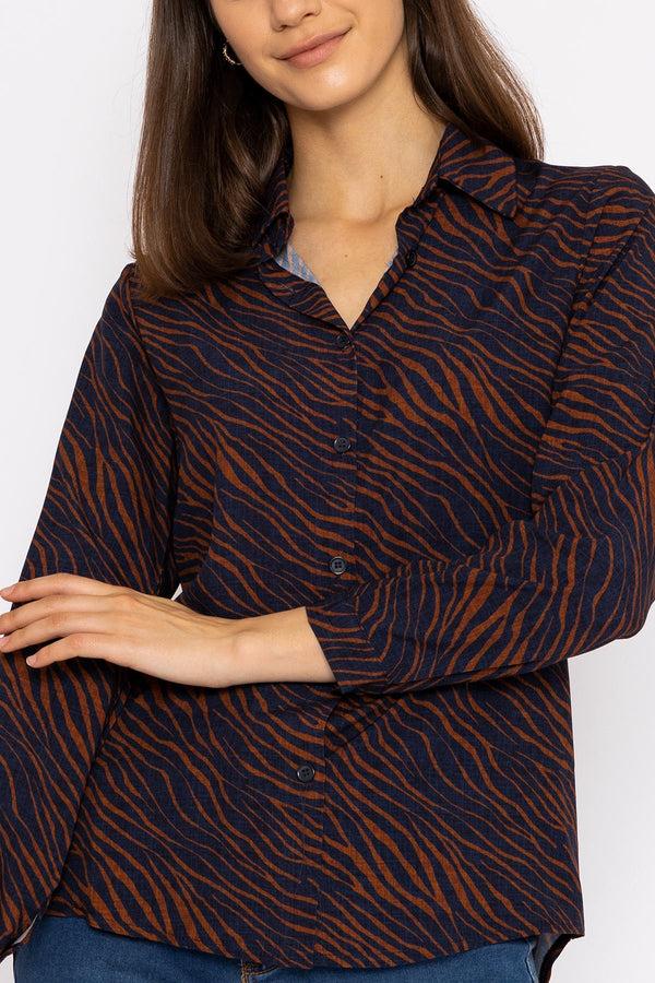 Carraig Donn Viscose Shirt In Navy Animal Print