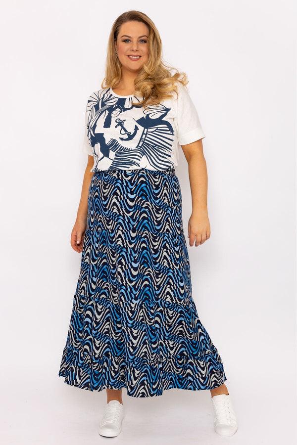 Carraig Donn Wave Print Long Skirt In Navy