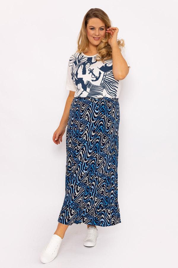 Carraig Donn Wave Print Long Skirt In Navy