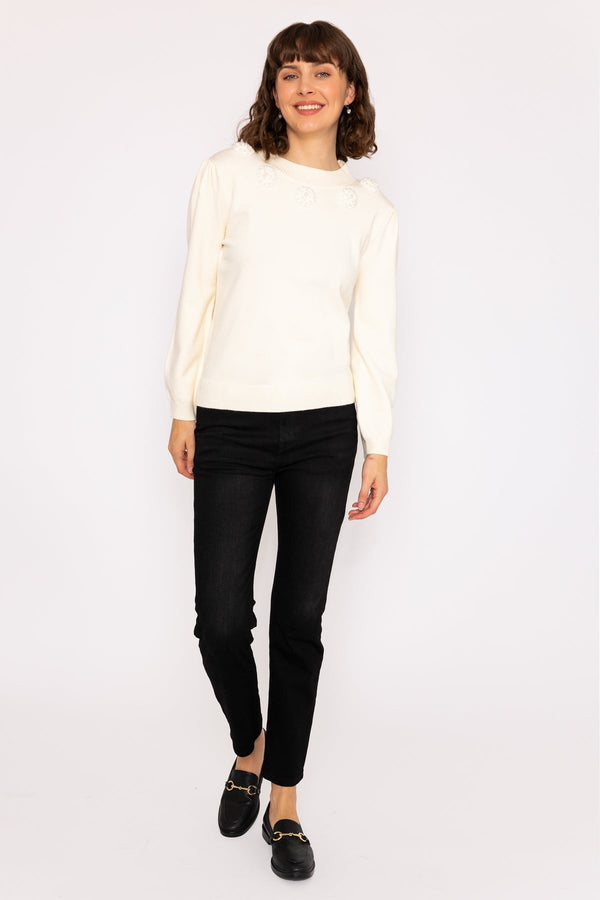 Carraig Donn White Applique Knit Jumper