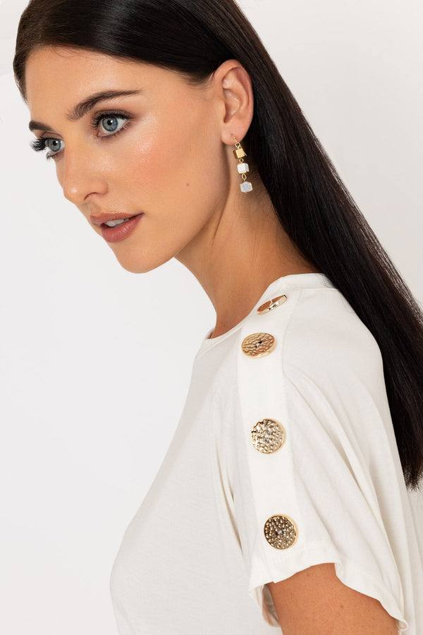 Carraig Donn White Button Sleeve T-Shirt