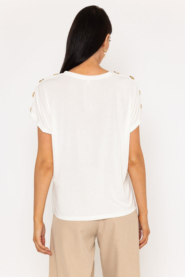 Carraig Donn White Button Sleeve T-Shirt