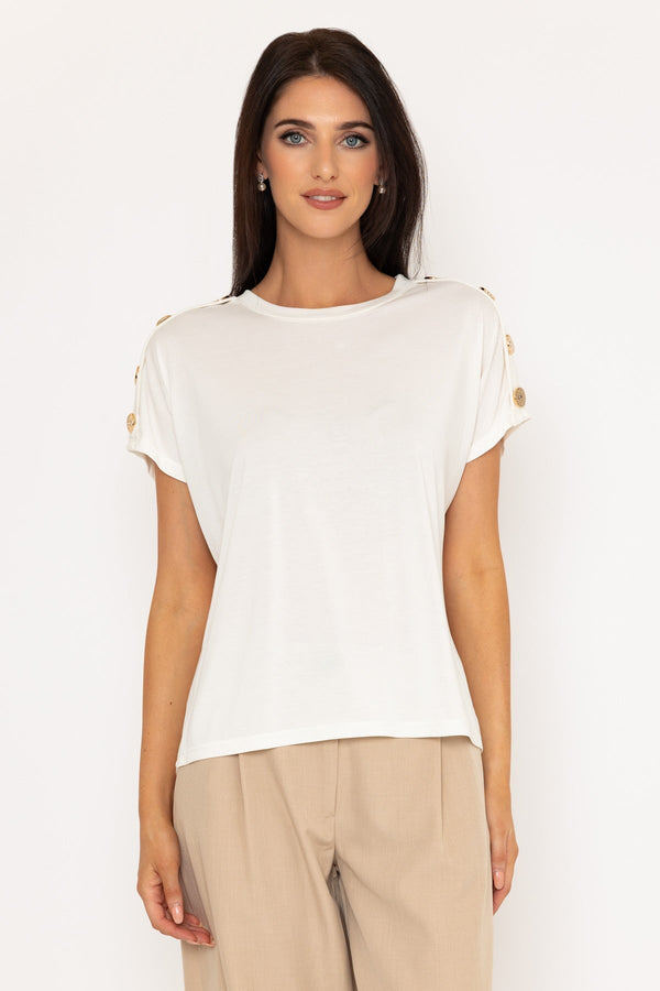 carraig donn White Button Sleeve T-Shirt