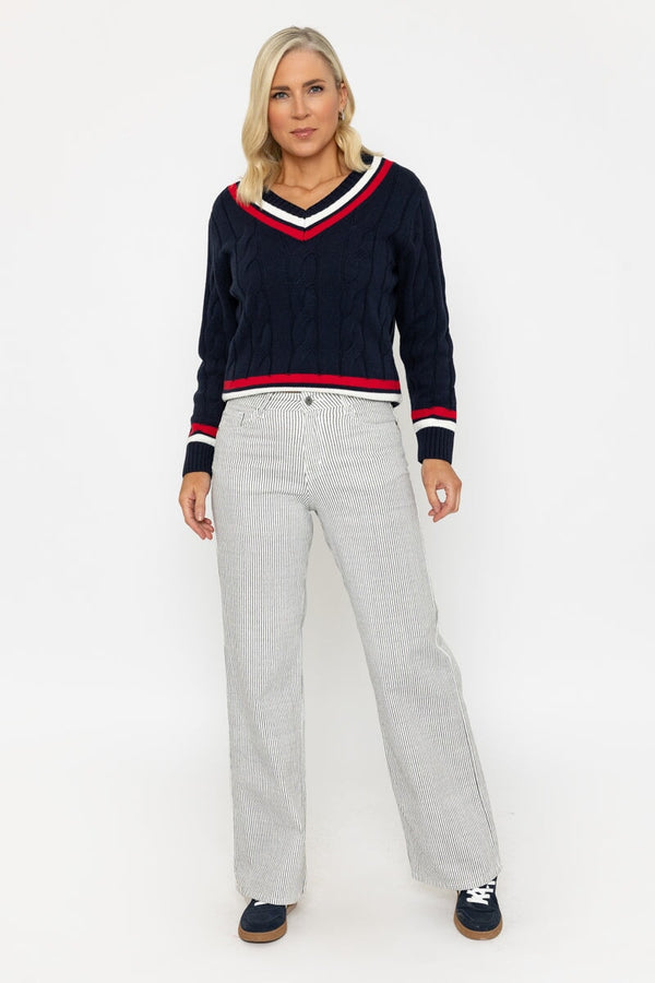 carraig donn White Stripe Wide Leg Jeans