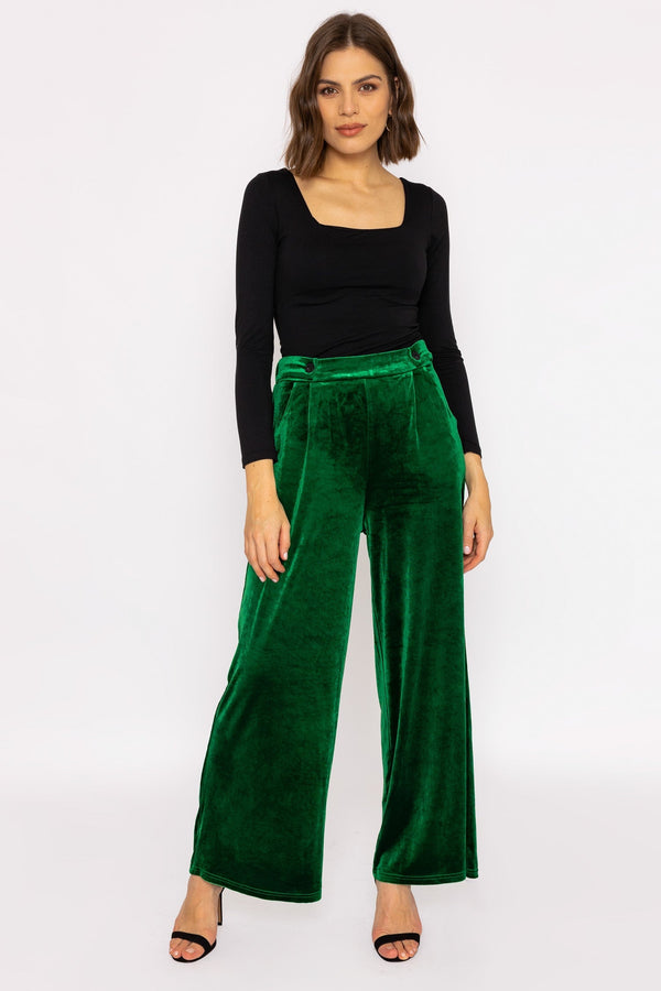 carraig donn Wide Leg Velvet Pant in Green