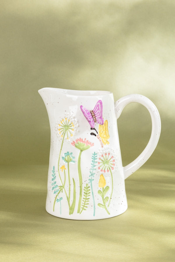 carraig donn Ceramic Floral Pitcher with Butterfly & Flowers