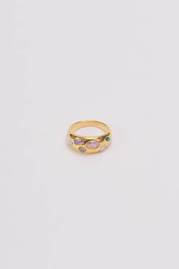 carraig donn Chunky Multicolour Stone Gold Ring - Size 7