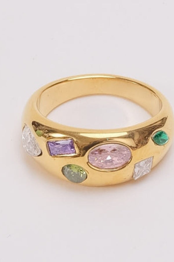 Carraig Donn Chunky Multicolour Stone Gold Ring - Size 8