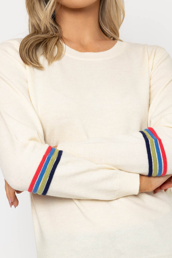 Carraig Donn Cream Knit Jumper With Stripes Detail On Sleeves
