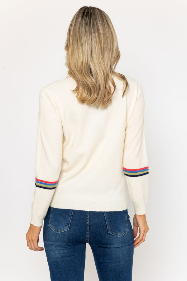 Carraig Donn Cream Knit Jumper With Stripes Detail On Sleeves