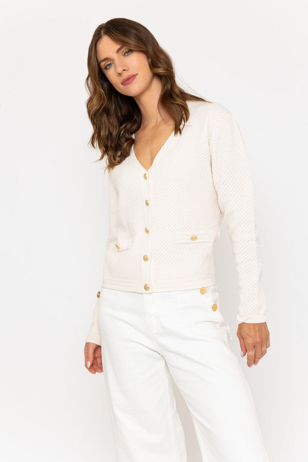 Carraig Donn Cream Lightweight Cardigan With Gold Buttons