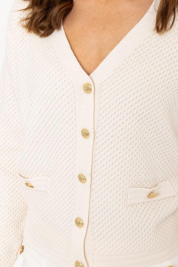 Carraig Donn Cream Lightweight Cardigan With Gold Buttons