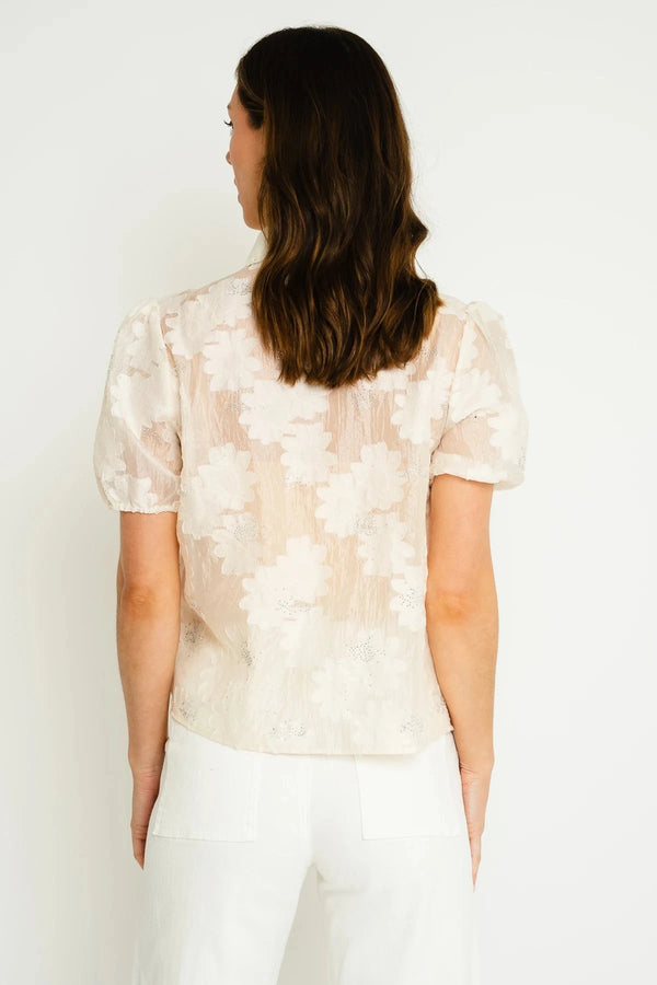Carraig Donn Cream Short Sleeve Floral Embellished Shirt