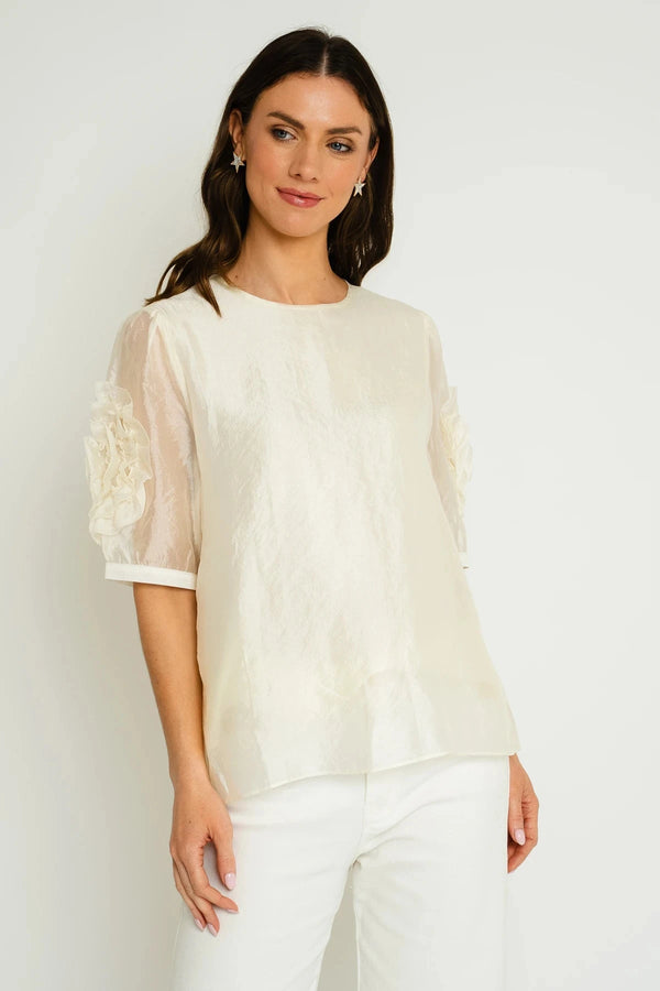Carraig Donn Cream Short Sleeve Top With Sleeve Detail