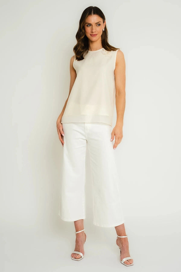 Carraig Donn Cream Sleeveless Top With Flower Corsage Detail