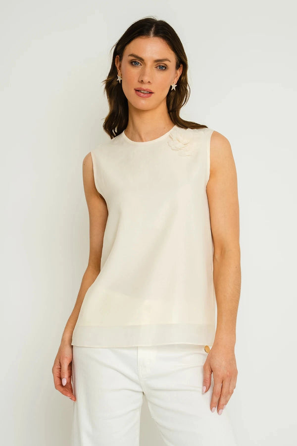 carraig donn Cream Sleeveless Top with Flower Corsage Detail