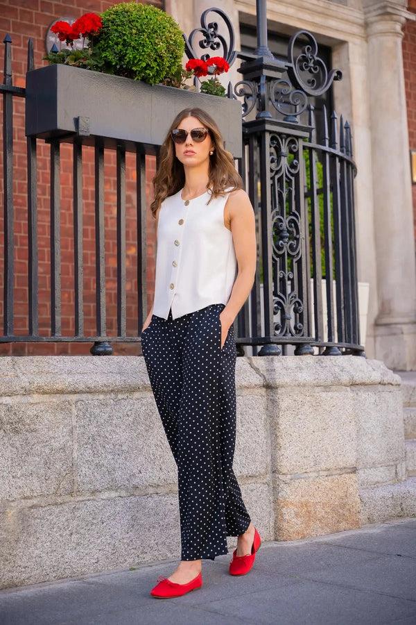 Carraig Donn Cream Sleeveless Top With Gold Button Detail