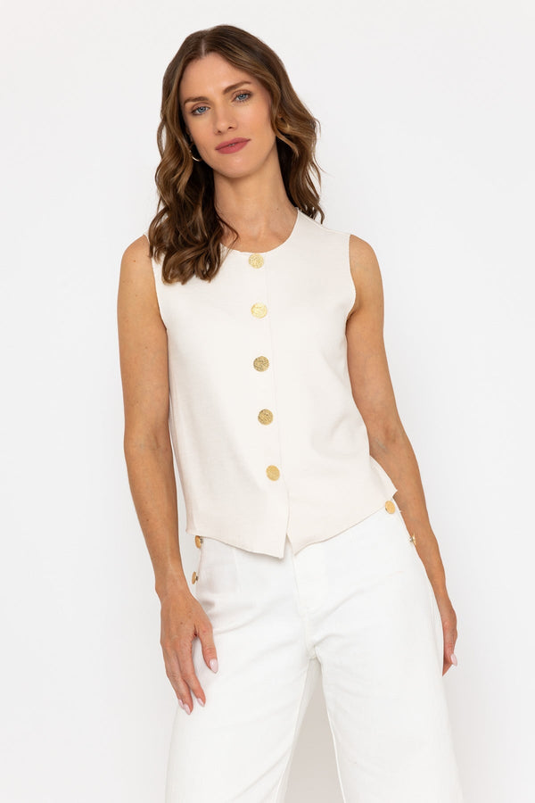 carraig donn Cream Sleeveless Top with Gold Button Detail