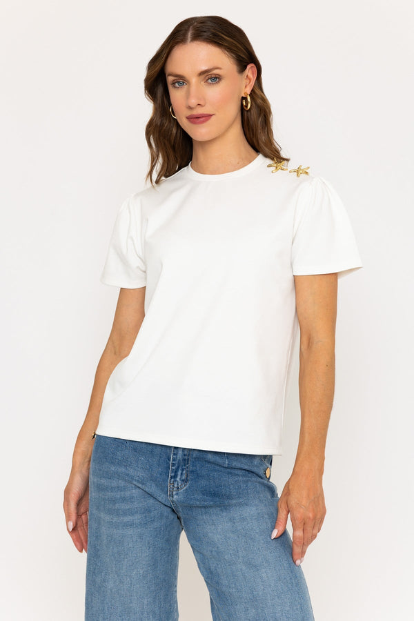 Carraig Donn Cream Top With Starfish Embellished Buttons On Shoulder