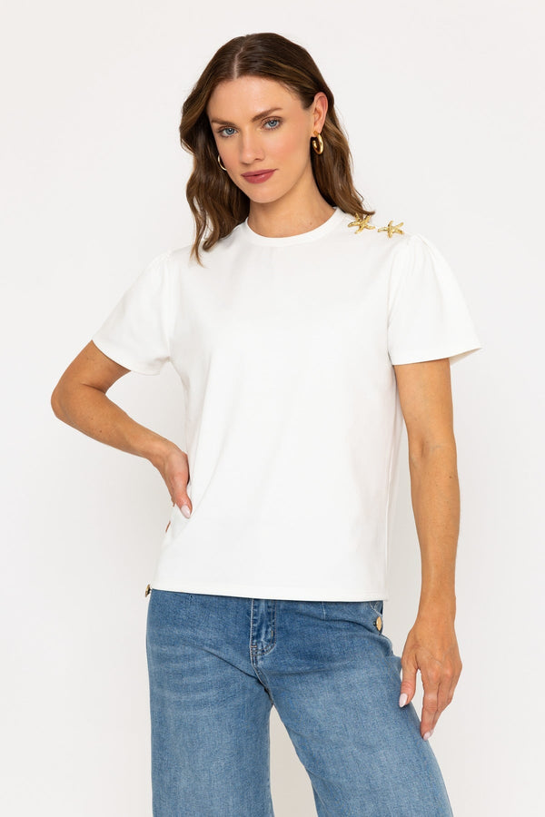 carraig donn Cream Top with Starfish Embellished Buttons on Shoulder