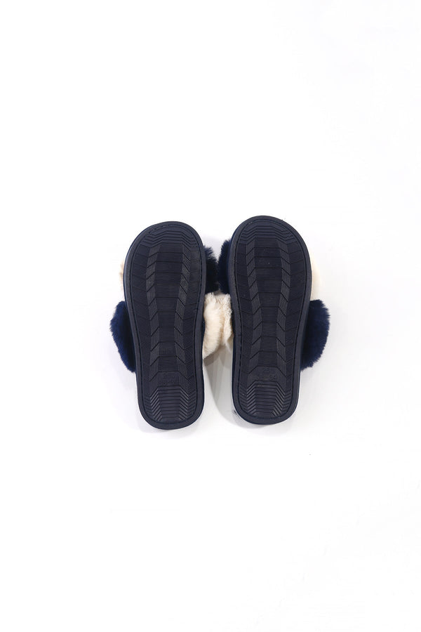 Carraig Donn Dark Blue Contrast Faux Fur Mule Slippers