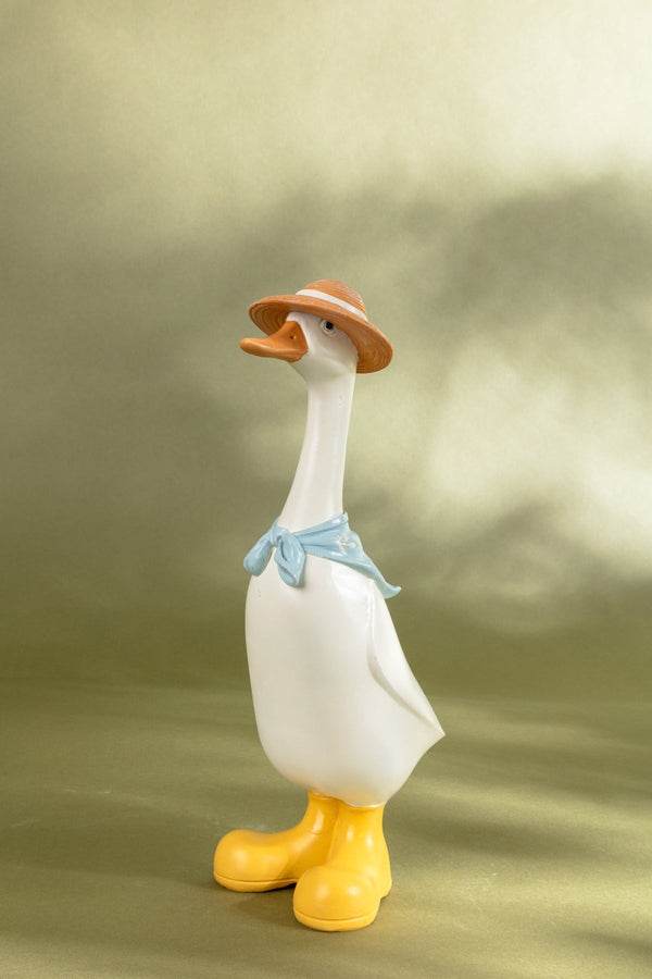 carraig donn Decorative Duck Figurine with Hat & Blue Scarf